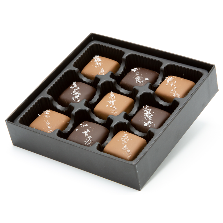 Milk & Dark Chocolate Sea Salt Caramels Truffle box - Animas Chocolate