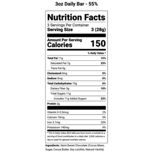 Nutritional Information-3oz Chocolate Bar, 55% Dark Chocolate