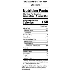 Nutritional Information-3oz Milk Chocolate Bar