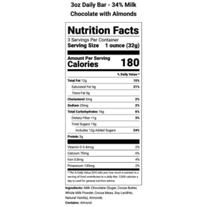 Nutritional Information-3oz Milk Chocolate Bar with Almonds